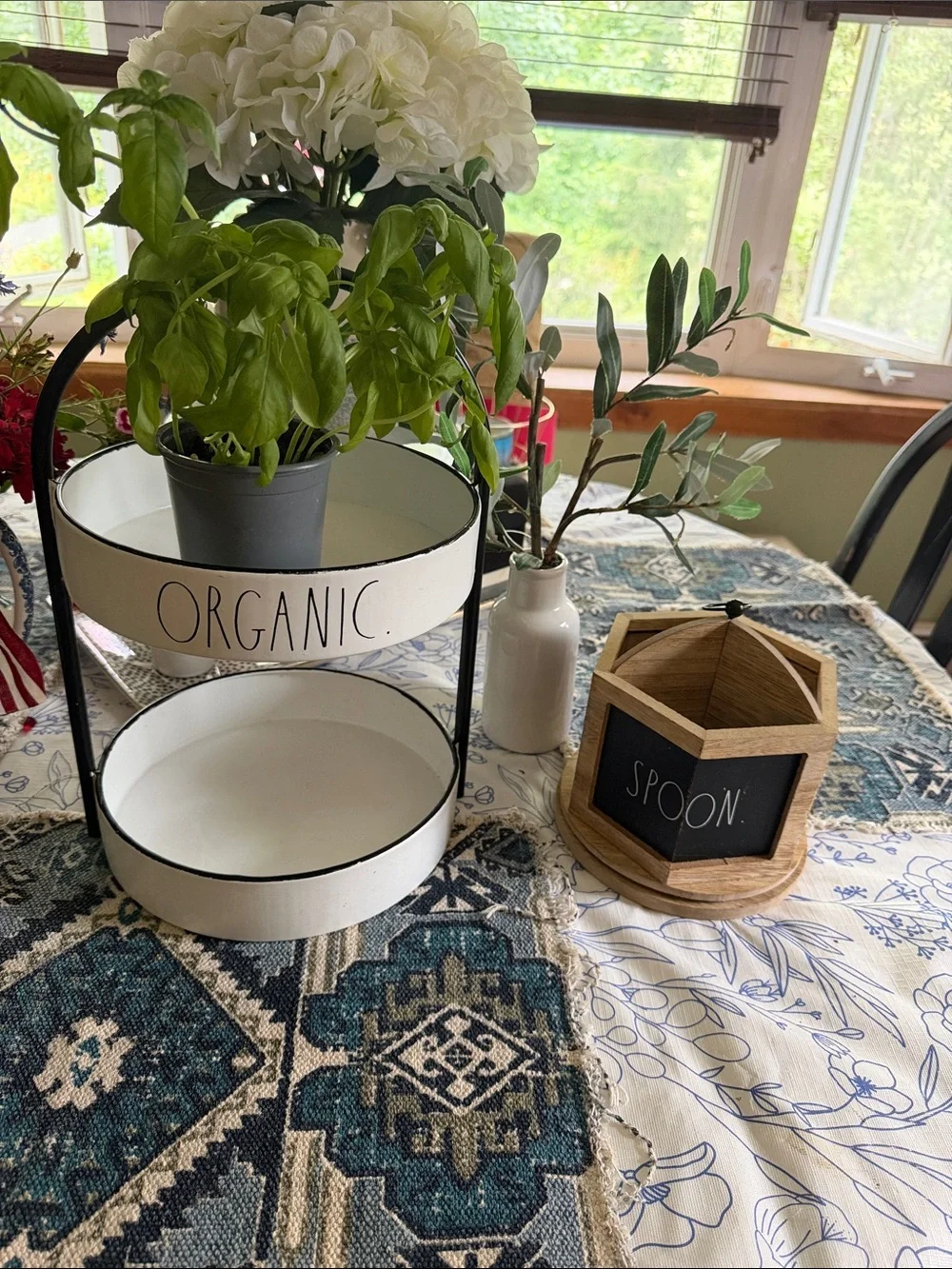 Rae Dunn White Two-Tier ORGANIC Stand with Black Trim